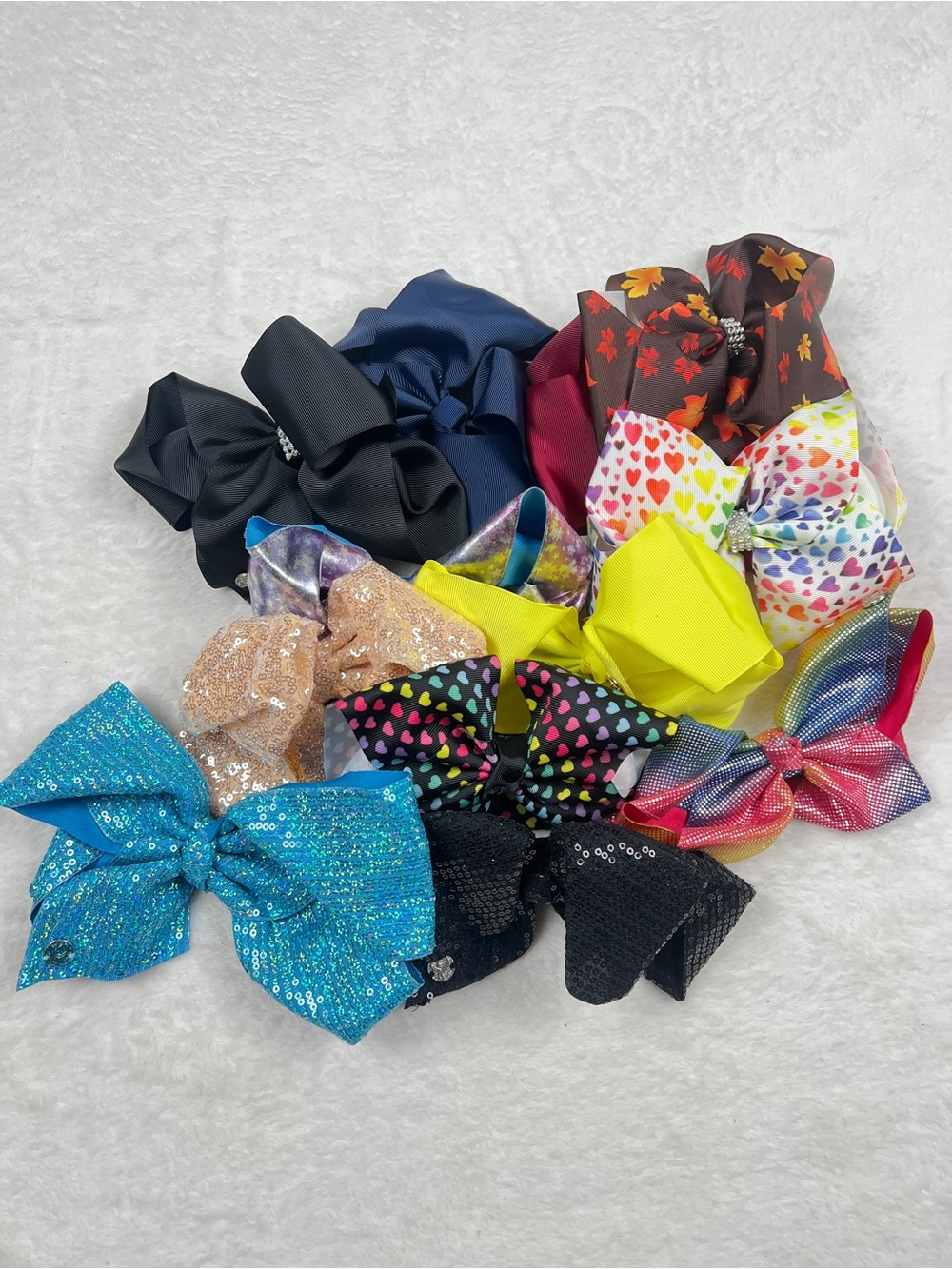 Lot of 12 JoJo Siwa Signature Hair Bows Mixed Colors Prints Sequins EUC